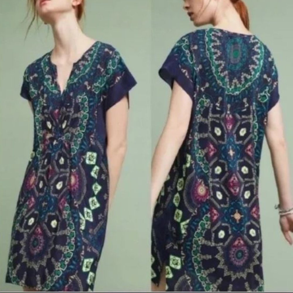 Maeve for Anthropologie Silk Medallion Tunic Dress